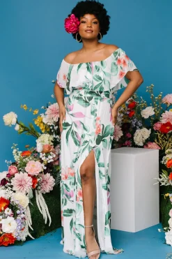 Online Baltic Born Daphne Off Shoulder Maxi Dress | White + Green Multi Floral White+GreenMultiFloral