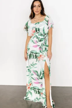 Online Baltic Born Daphne Off Shoulder Maxi Dress | White + Green Multi Floral White+GreenMultiFloral