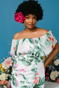 Online Baltic Born Daphne Off Shoulder Maxi Dress | White + Green Multi Floral White+GreenMultiFloral