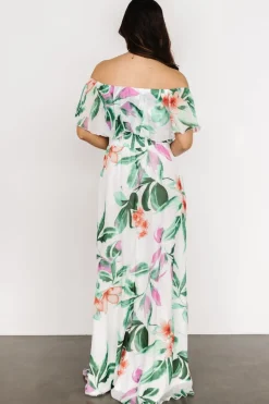Online Baltic Born Daphne Off Shoulder Maxi Dress | White + Green Multi Floral White+GreenMultiFloral