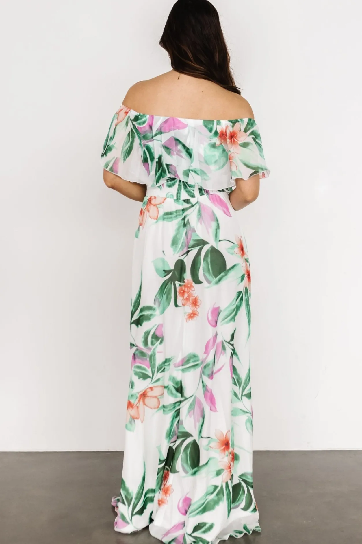 Online Baltic Born Daphne Off Shoulder Maxi Dress | White + Green Multi Floral White+GreenMultiFloral