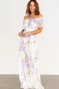 Online Baltic Born Daphne Off Shoulder Maxi Dress | Ivory + Lavender Floral Ivory+LavenderFloral