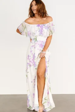 Online Baltic Born Daphne Off Shoulder Maxi Dress | Ivory + Lavender Floral Ivory+LavenderFloral