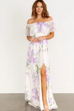 Online Baltic Born Daphne Off Shoulder Maxi Dress | Ivory + Lavender Floral Ivory+LavenderFloral