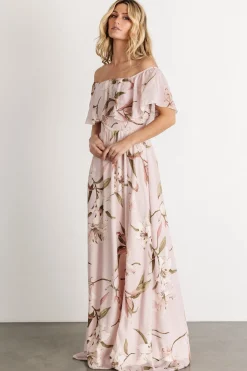 Fashion Baltic Born Daphne Off Shoulder Maxi Dress | Mauve Floral MauveFloral