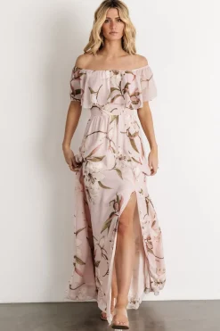 Fashion Baltic Born Daphne Off Shoulder Maxi Dress | Mauve Floral MauveFloral