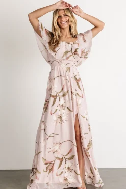 Fashion Baltic Born Daphne Off Shoulder Maxi Dress | Mauve Floral MauveFloral