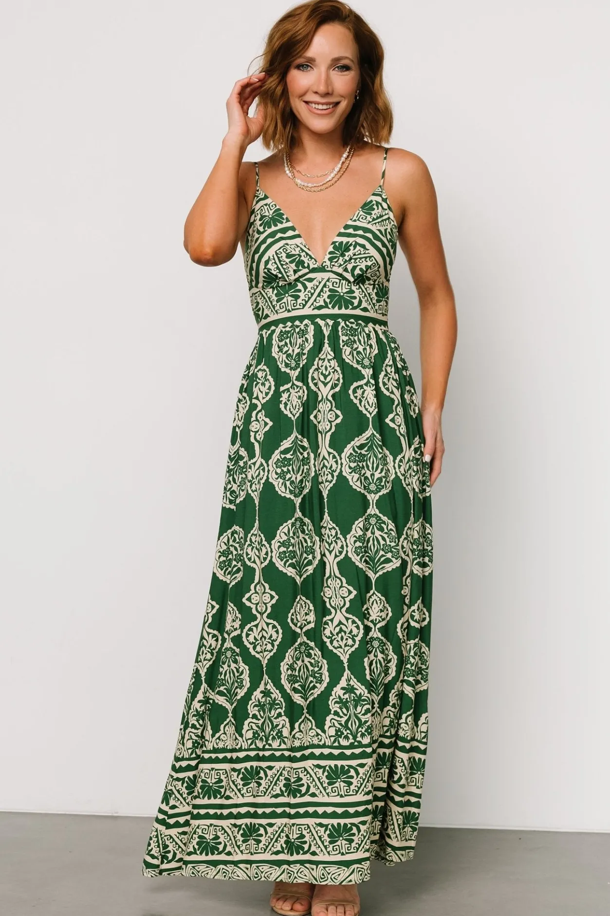 Fashion Baltic Born Davinah V Neck Maxi Dress | Green Print GreenPrint
