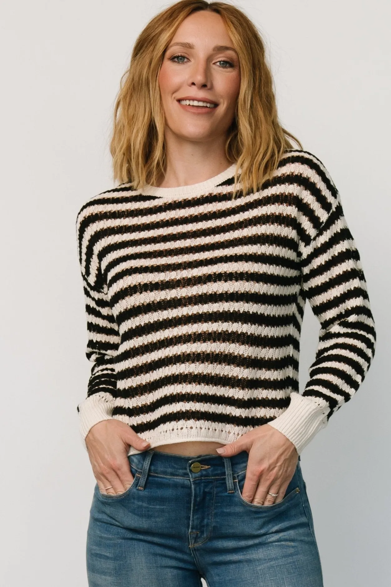 Discount Baltic Born Dawn Open Knit Top | Black + Ivory Black+Ivory