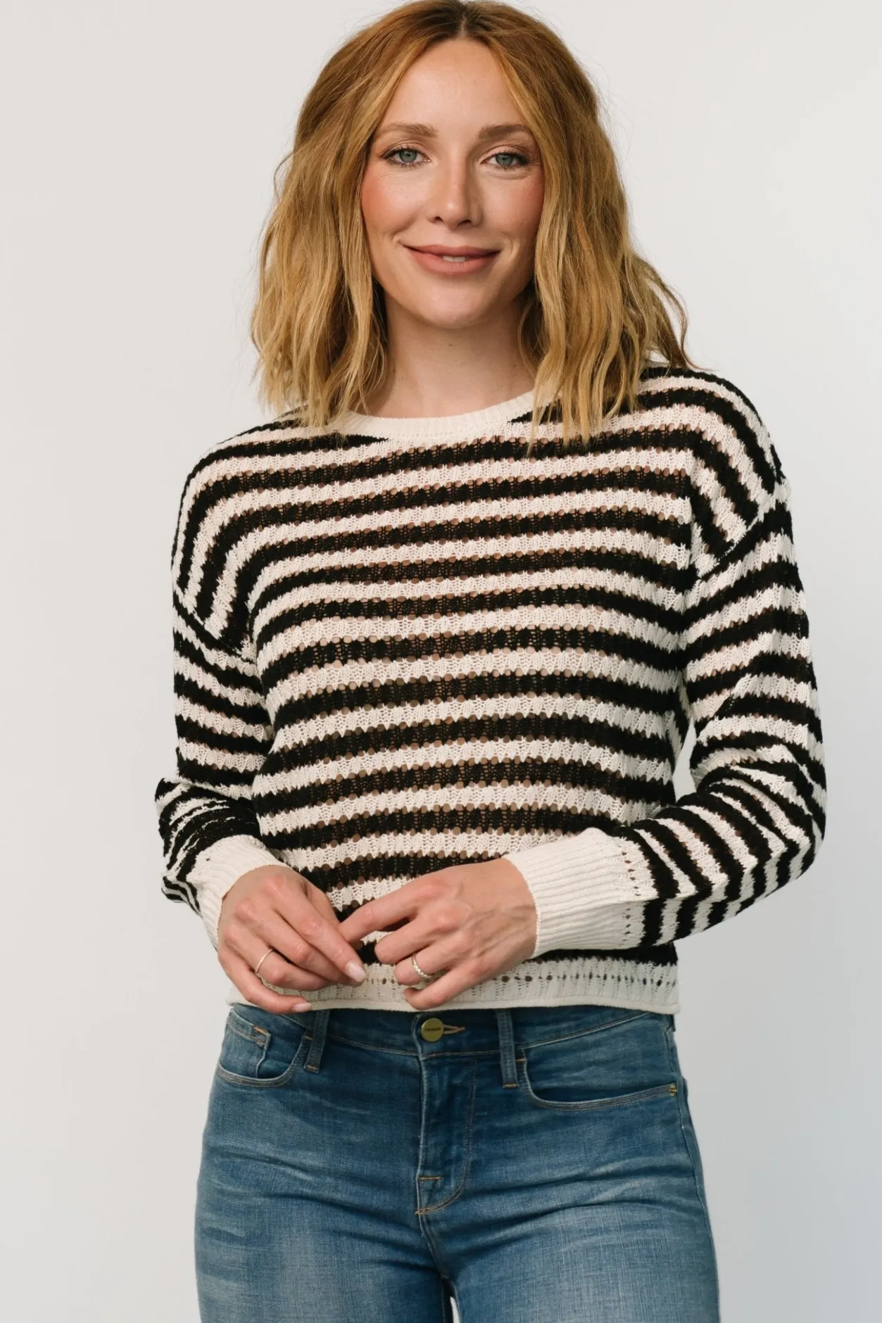 Discount Baltic Born Dawn Open Knit Top | Black + Ivory Black+Ivory