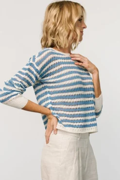 Fashion Baltic Born Dawn Open Knit Top | Blue + Ivory Blue+Ivory