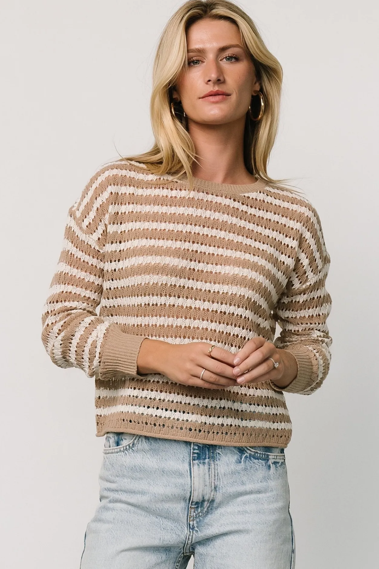 Fashion Baltic Born Dawn Open Knit Top | Taupe + Ivory Taupe+Ivory
