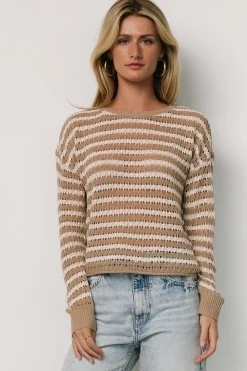 Fashion Baltic Born Dawn Open Knit Top | Taupe + Ivory Taupe+Ivory