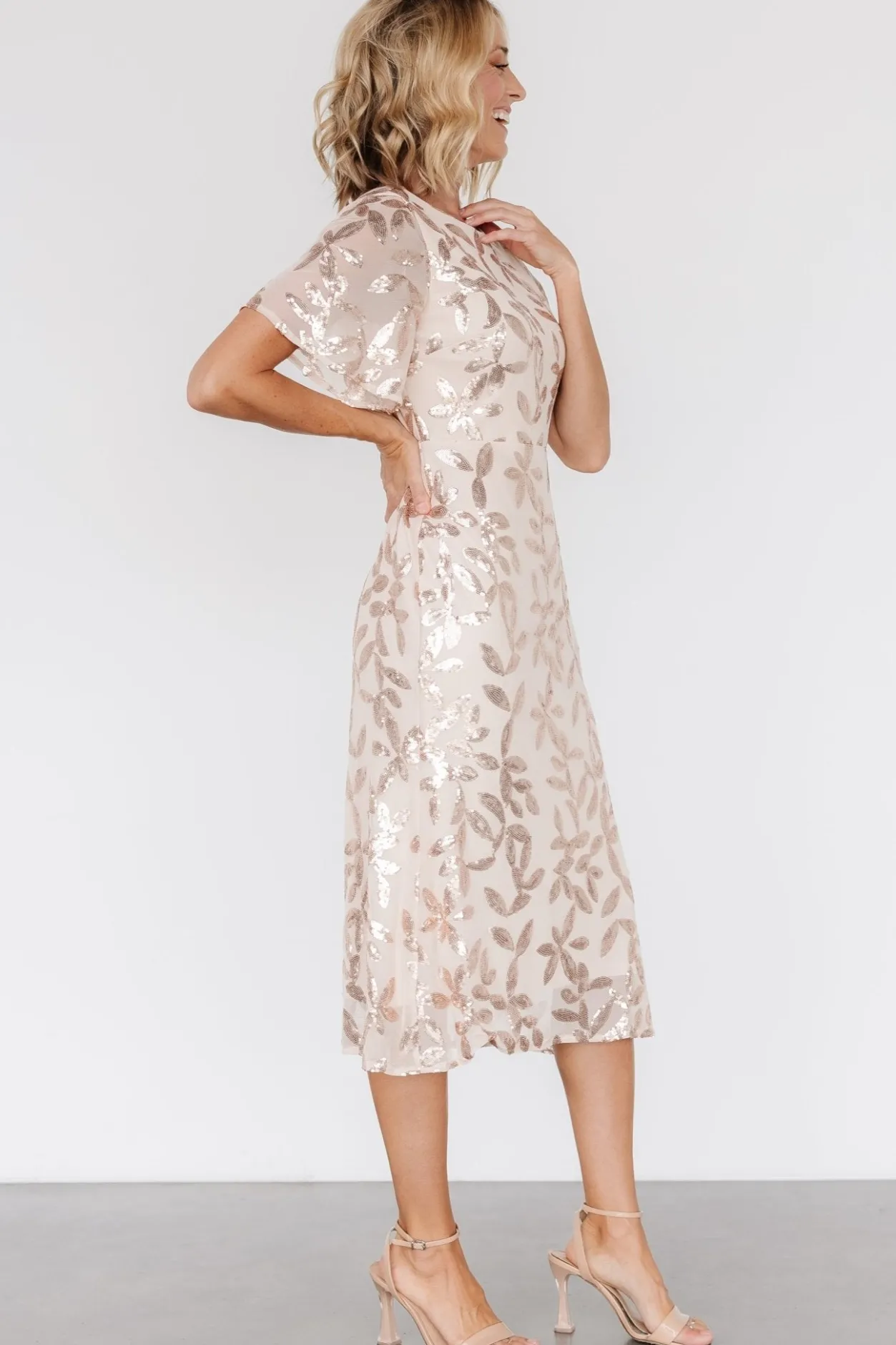 Sale Baltic Born Deanna Sequin Midi Dress | Rose Gold RoseGold