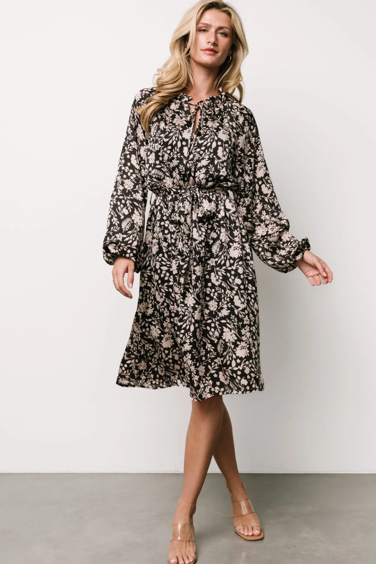 Clearance Baltic Born Deena Satin Dress | Black + Taupe Floral Black+TaupeFloral