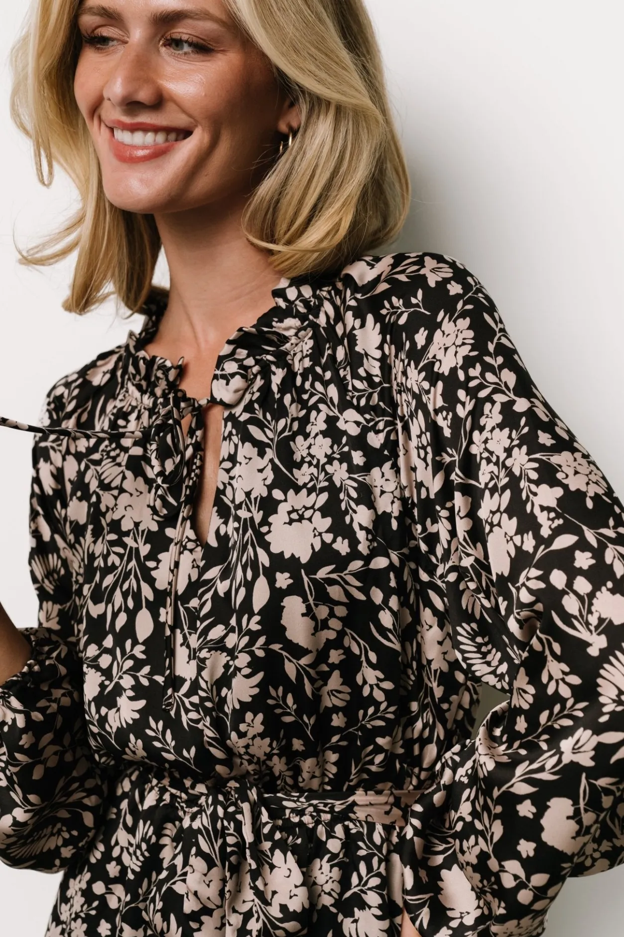 Clearance Baltic Born Deena Satin Dress | Black + Taupe Floral Black+TaupeFloral