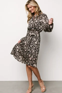 Clearance Baltic Born Deena Satin Dress | Black + Taupe Floral Black+TaupeFloral