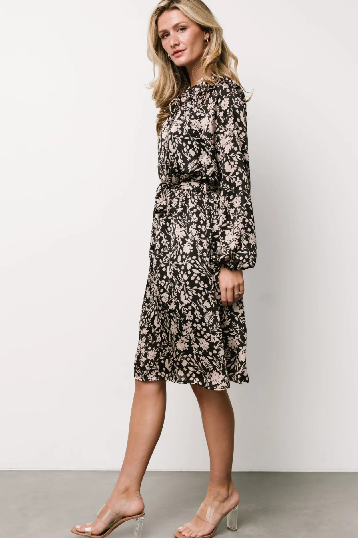 Clearance Baltic Born Deena Satin Dress | Black + Taupe Floral Black+TaupeFloral