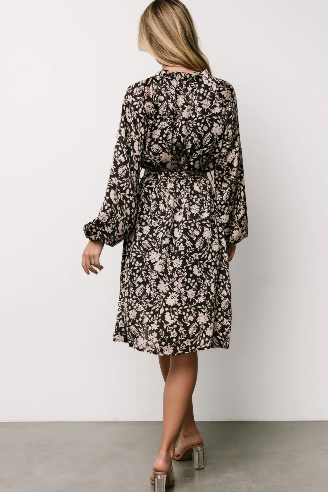 Clearance Baltic Born Deena Satin Dress | Black + Taupe Floral Black+TaupeFloral
