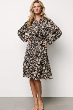 Clearance Baltic Born Deena Satin Dress | Black + Taupe Floral Black+TaupeFloral