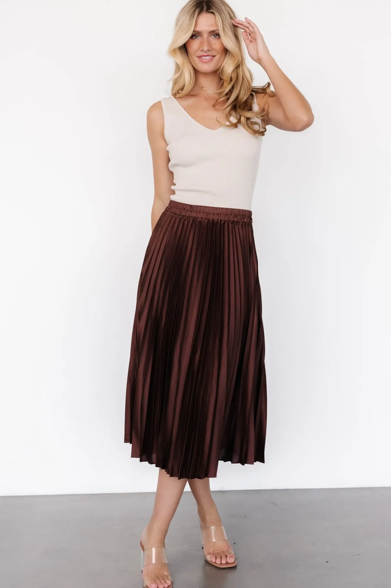 Discount Baltic Born Demetria Pleated Midi Skirt | Dark Brown DarkBrown