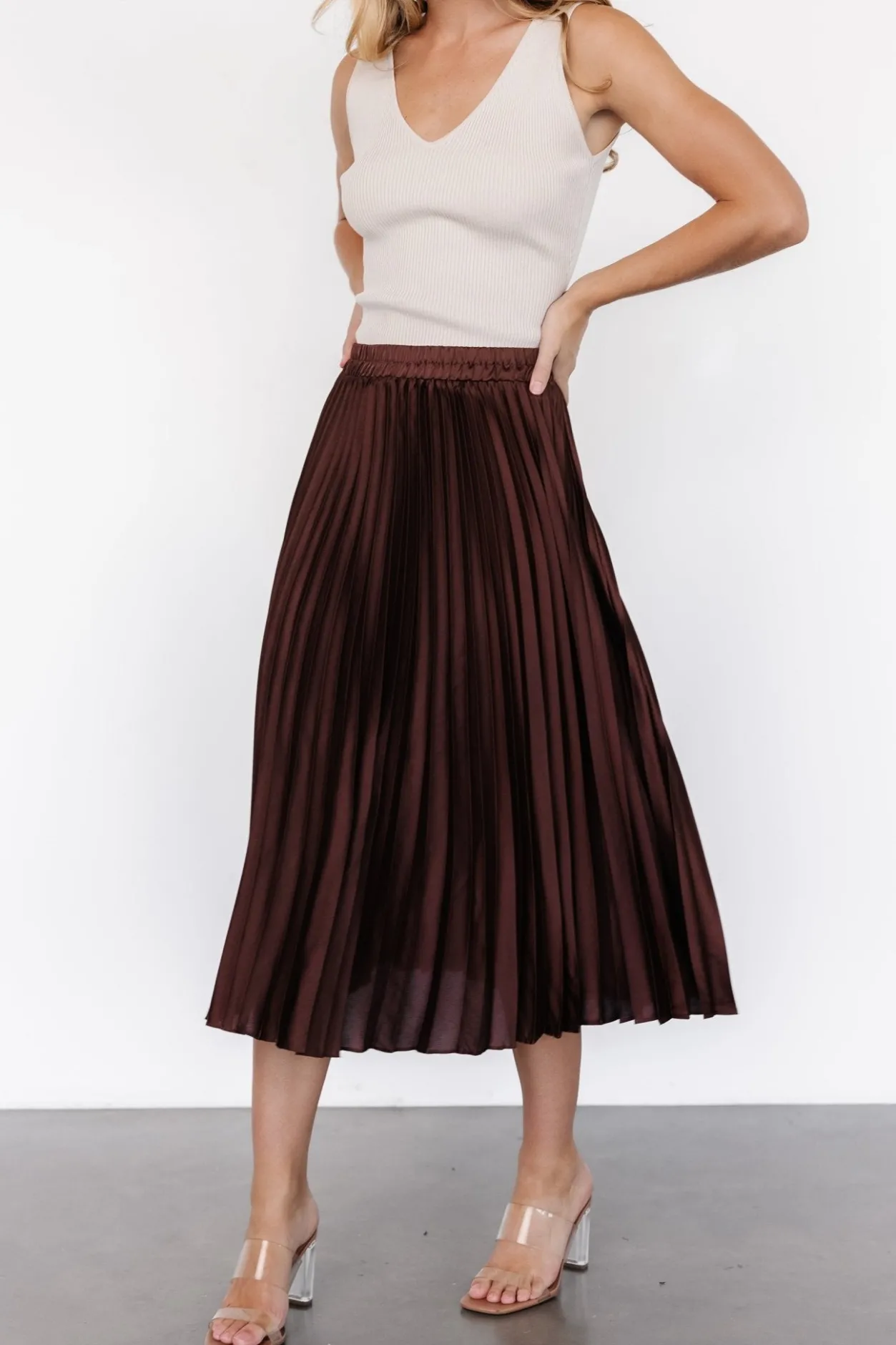 Discount Baltic Born Demetria Pleated Midi Skirt | Dark Brown DarkBrown