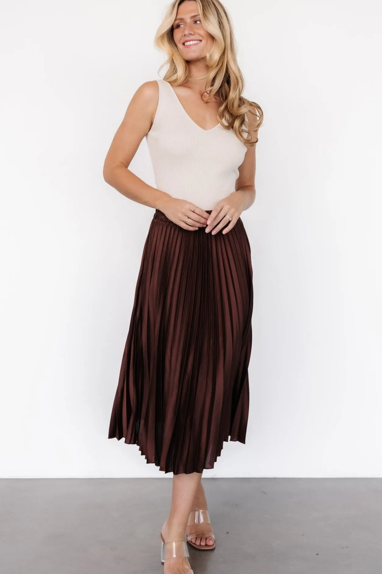 Discount Baltic Born Demetria Pleated Midi Skirt | Dark Brown DarkBrown