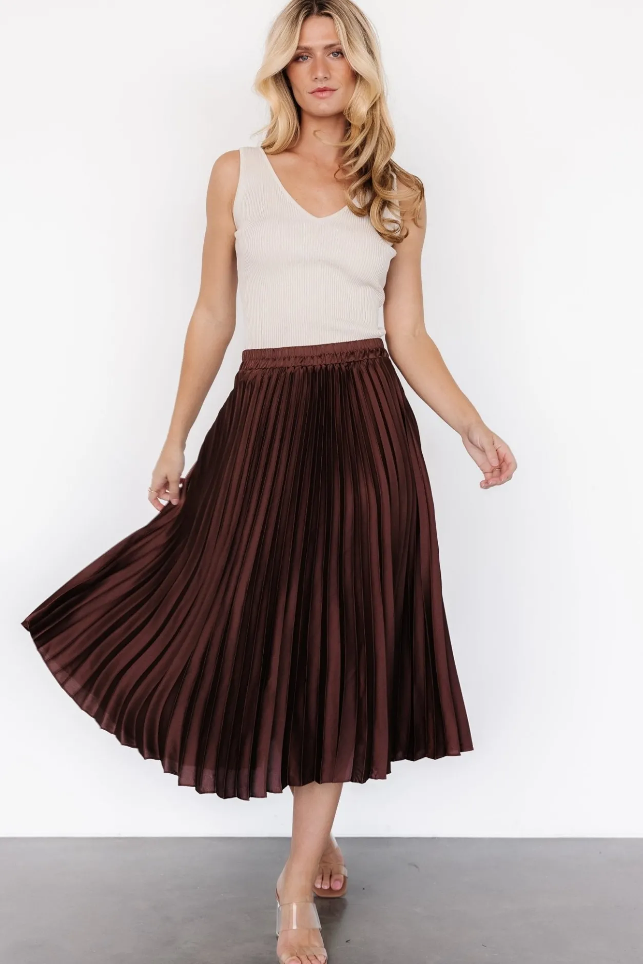 Discount Baltic Born Demetria Pleated Midi Skirt | Dark Brown DarkBrown