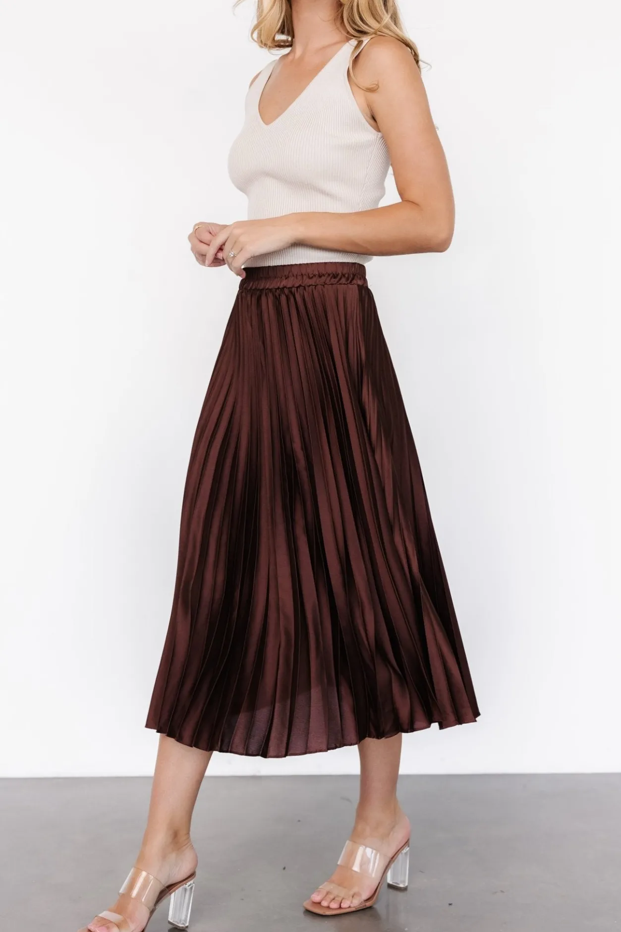 Discount Baltic Born Demetria Pleated Midi Skirt | Dark Brown DarkBrown