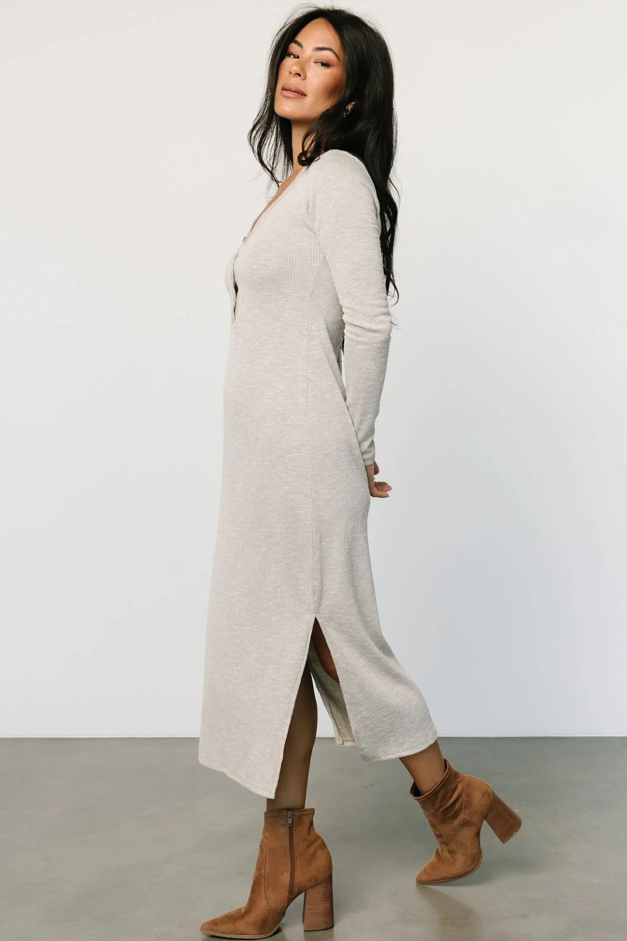 Clearance Baltic Born Denver Ribbed Midi Dress | Light Gray LightGray