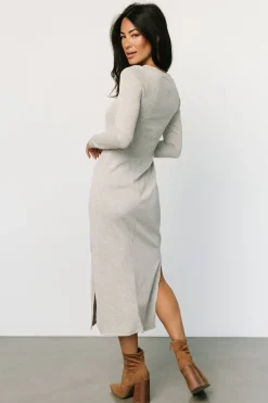 Clearance Baltic Born Denver Ribbed Midi Dress | Light Gray LightGray