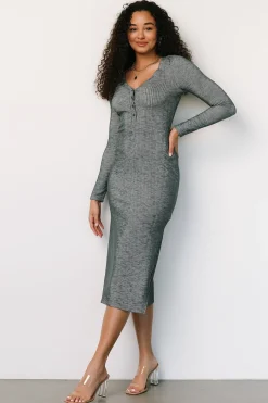 Discount Baltic Born Denver Ribbed Midi Dress | Heathered Jade HeatheredJade