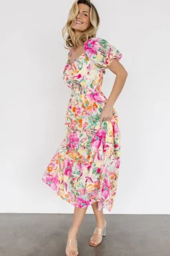 New Baltic Born Denzel Puff Sleeve Midi Dress | Multi Floral MultiFloral