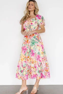 New Baltic Born Denzel Puff Sleeve Midi Dress | Multi Floral MultiFloral