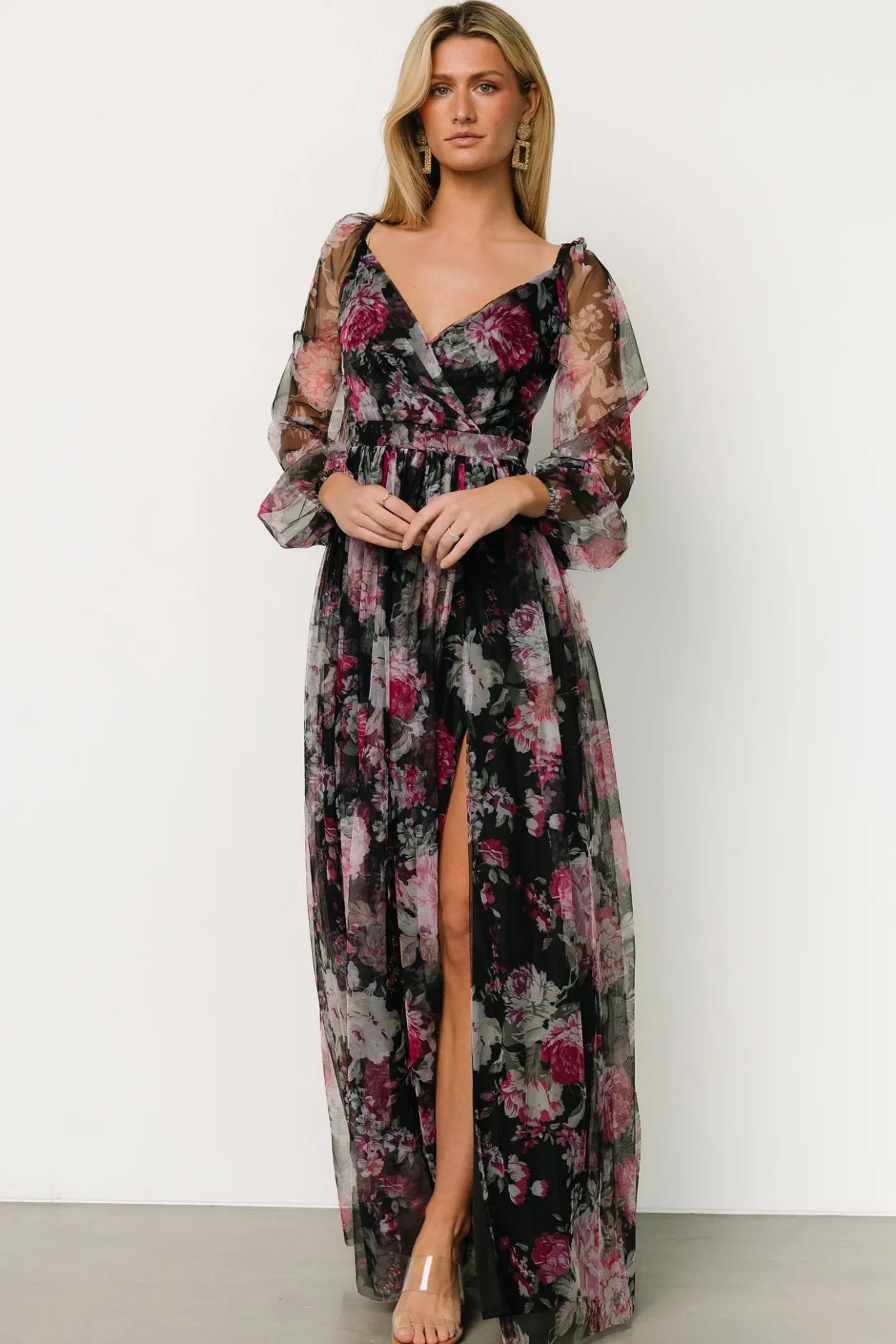 Sale Baltic Born Desiree Tulle Maxi Dress | Black + Fuchsia Black+Fuchsia