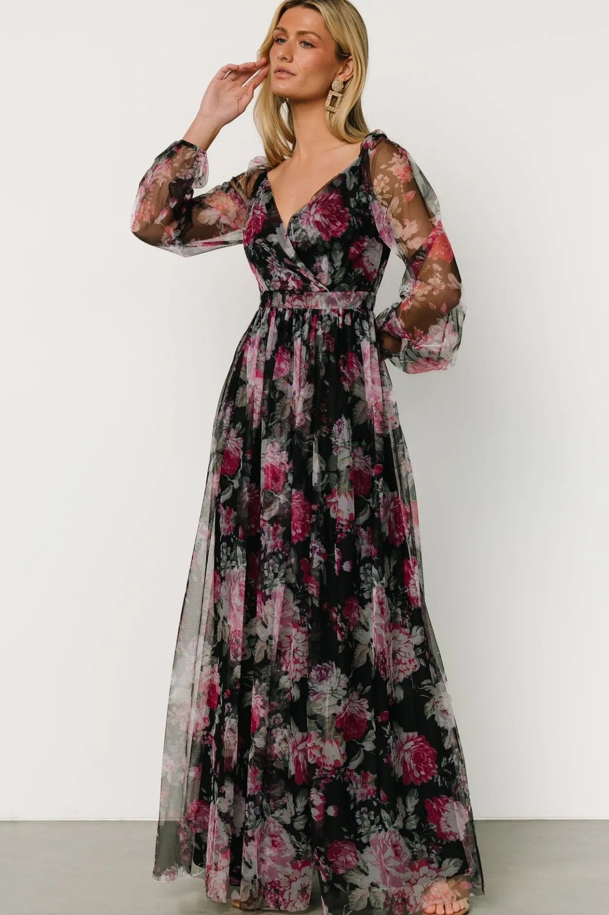 Sale Baltic Born Desiree Tulle Maxi Dress | Black + Fuchsia Black+Fuchsia