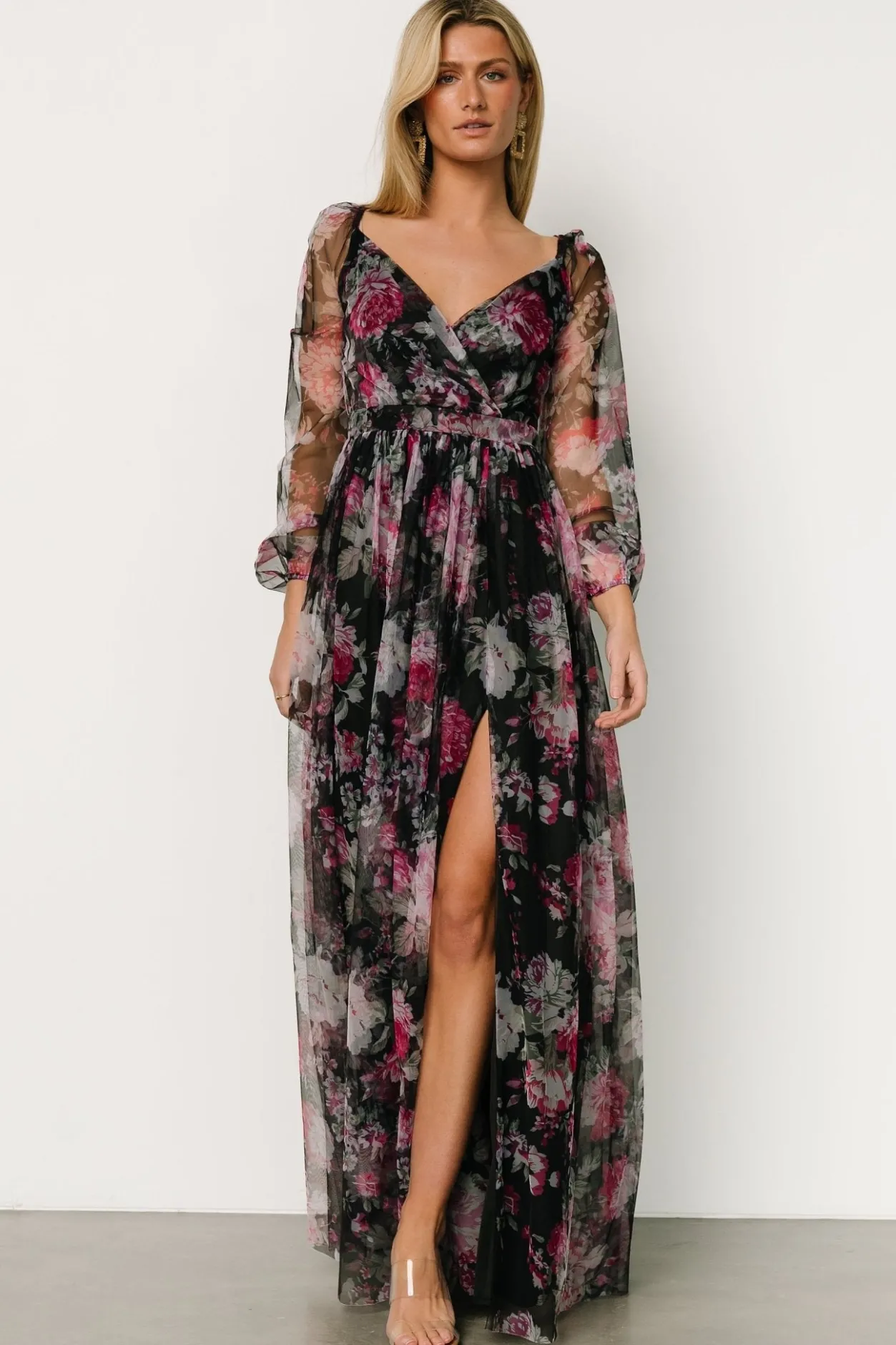 Sale Baltic Born Desiree Tulle Maxi Dress | Black + Fuchsia Black+Fuchsia