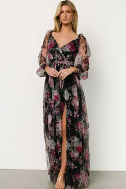 Sale Baltic Born Desiree Tulle Maxi Dress | Black + Fuchsia Black+Fuchsia