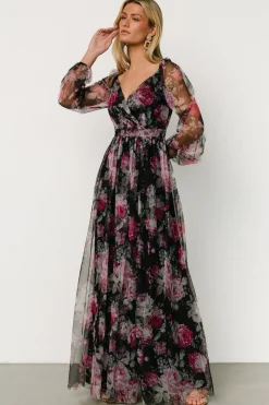 Sale Baltic Born Desiree Tulle Maxi Dress | Black + Fuchsia Black+Fuchsia