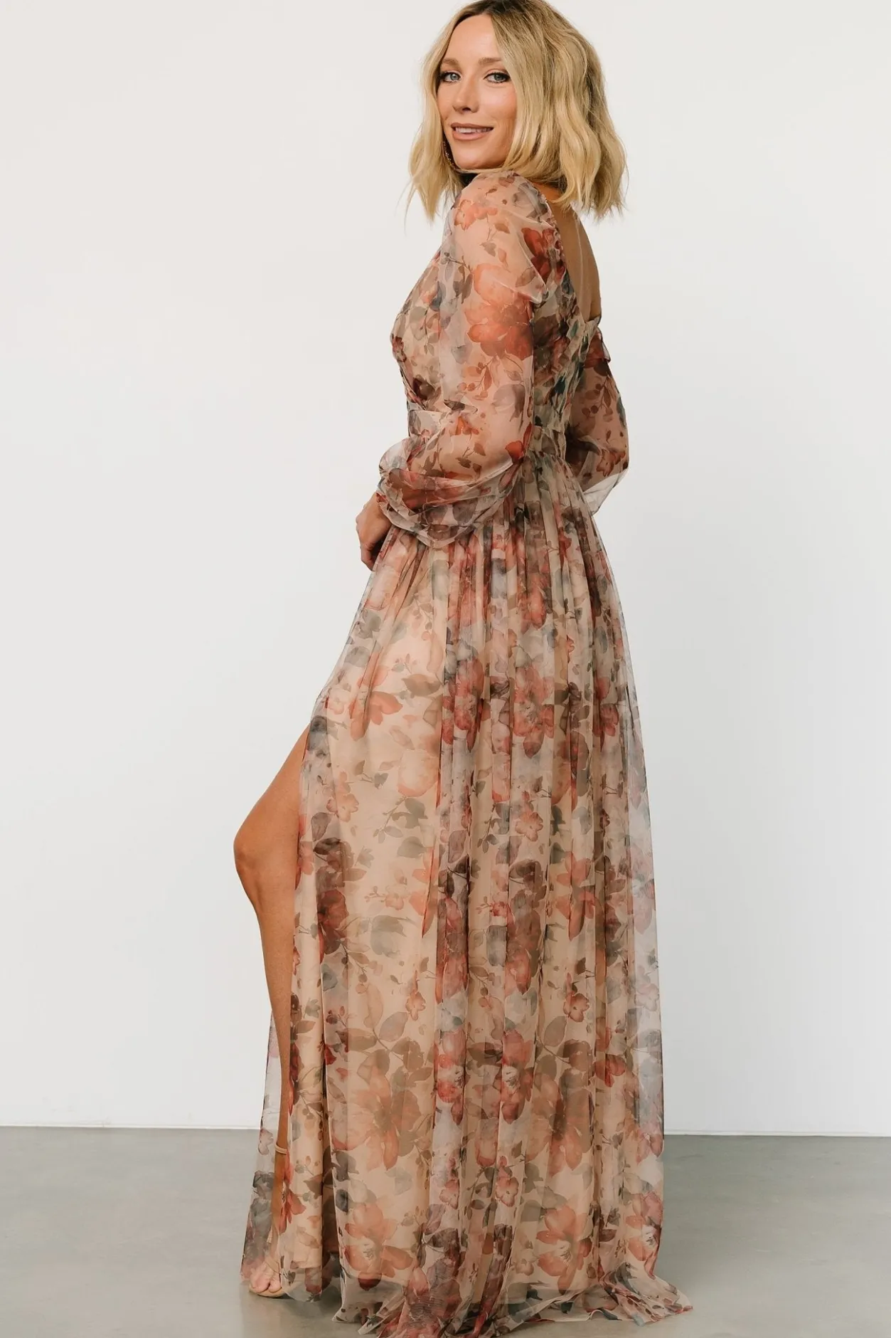 Clearance Baltic Born Desiree Tulle Maxi Dress | Taupe Floral TaupeFloral