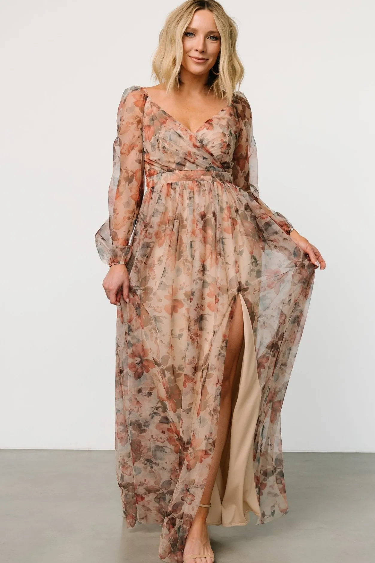 Clearance Baltic Born Desiree Tulle Maxi Dress | Taupe Floral TaupeFloral