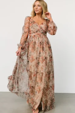 Clearance Baltic Born Desiree Tulle Maxi Dress | Taupe Floral TaupeFloral