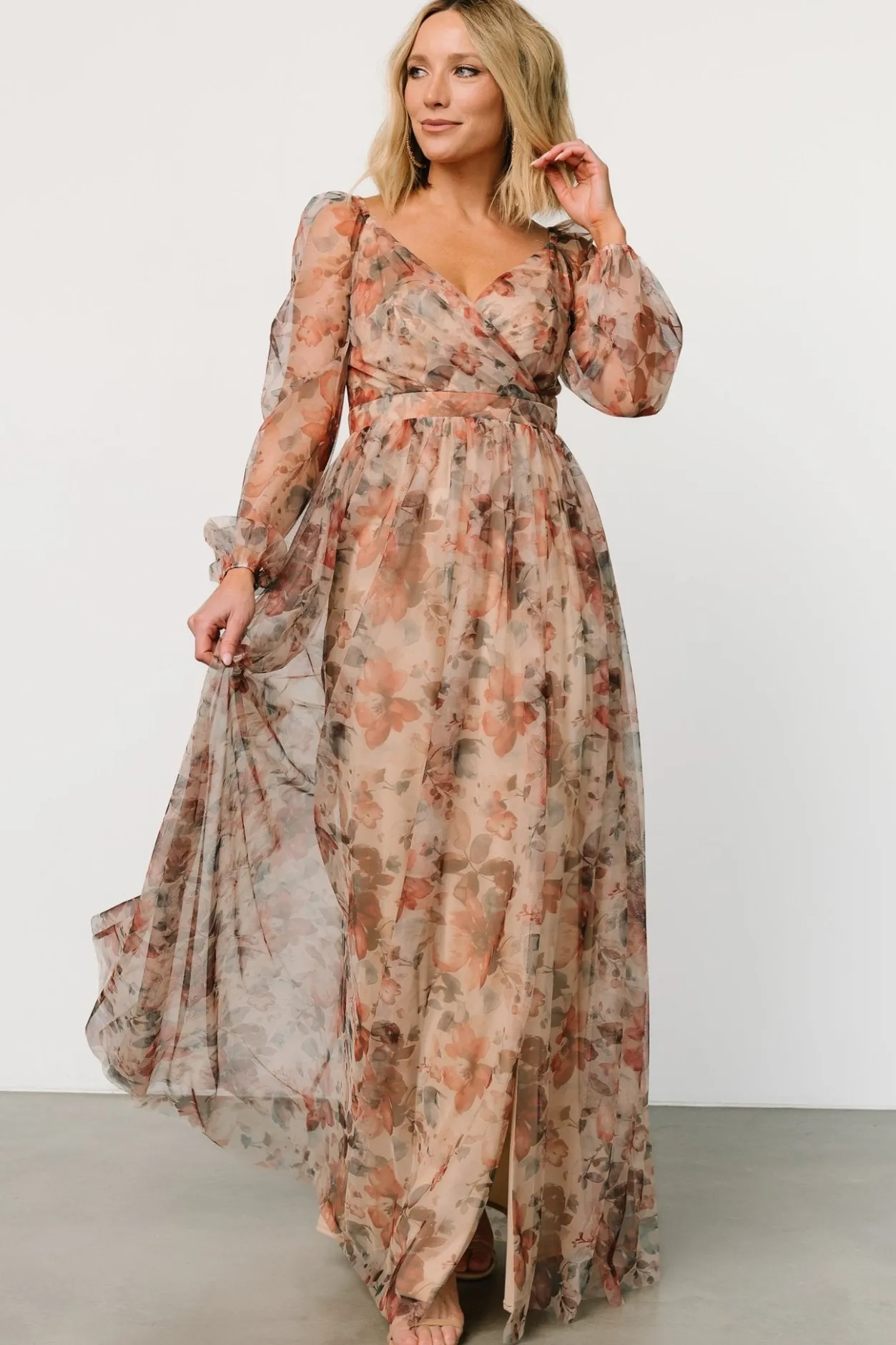 Clearance Baltic Born Desiree Tulle Maxi Dress | Taupe Floral TaupeFloral