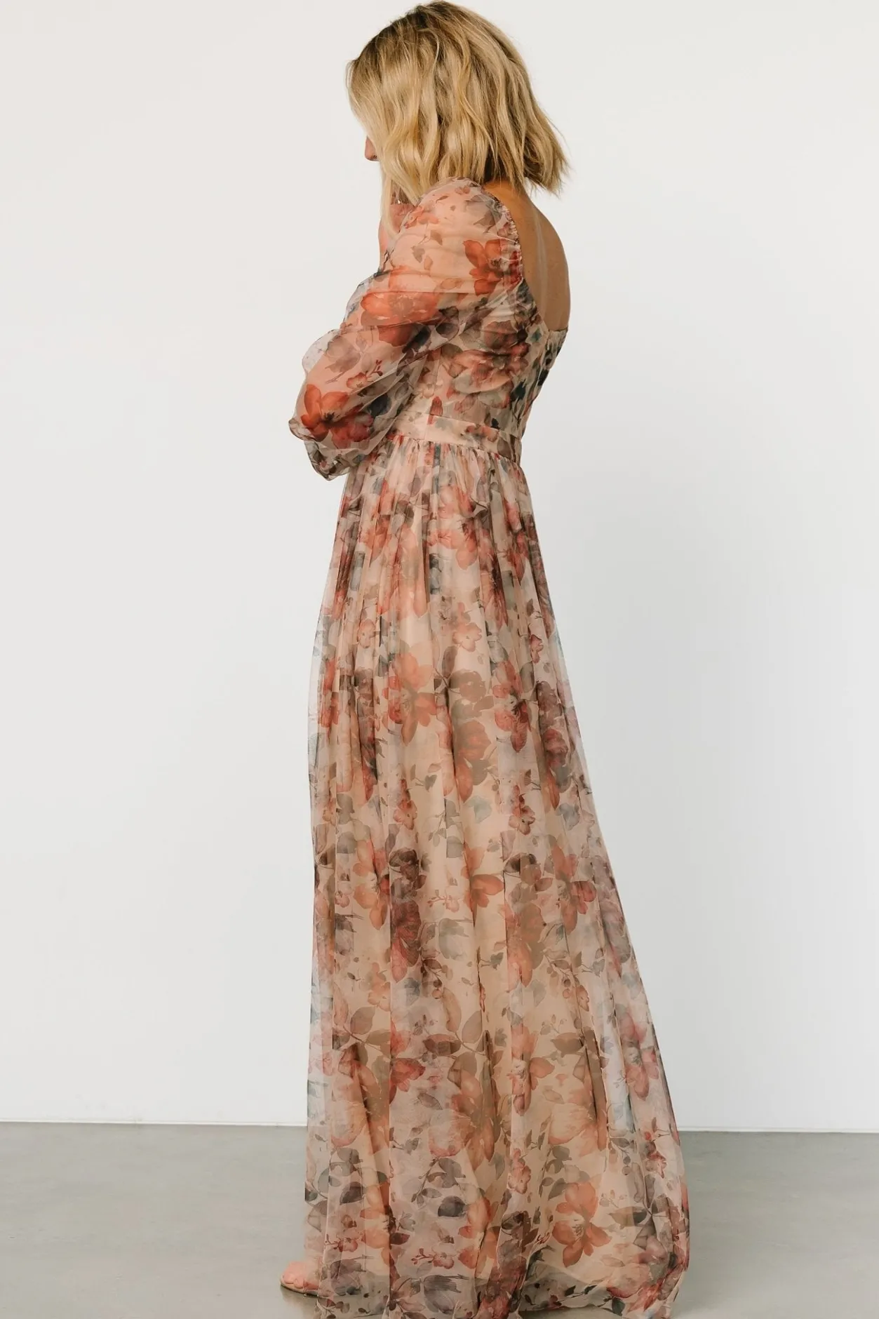 Clearance Baltic Born Desiree Tulle Maxi Dress | Taupe Floral TaupeFloral
