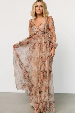 Clearance Baltic Born Desiree Tulle Maxi Dress | Taupe Floral TaupeFloral