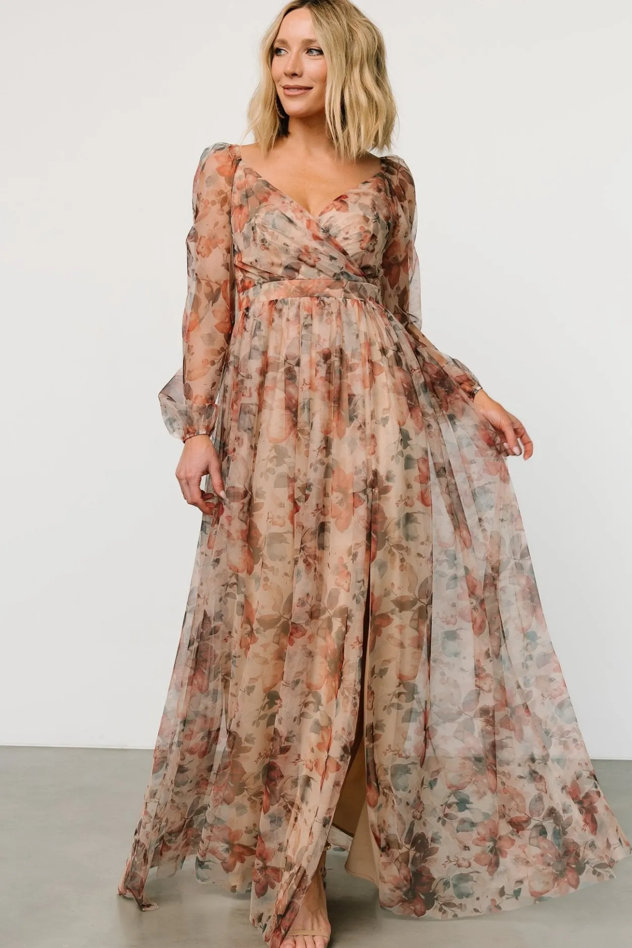 Clearance Baltic Born Desiree Tulle Maxi Dress | Taupe Floral TaupeFloral