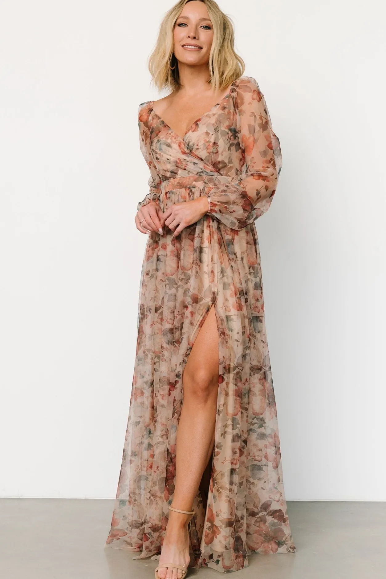 Clearance Baltic Born Desiree Tulle Maxi Dress | Taupe Floral TaupeFloral