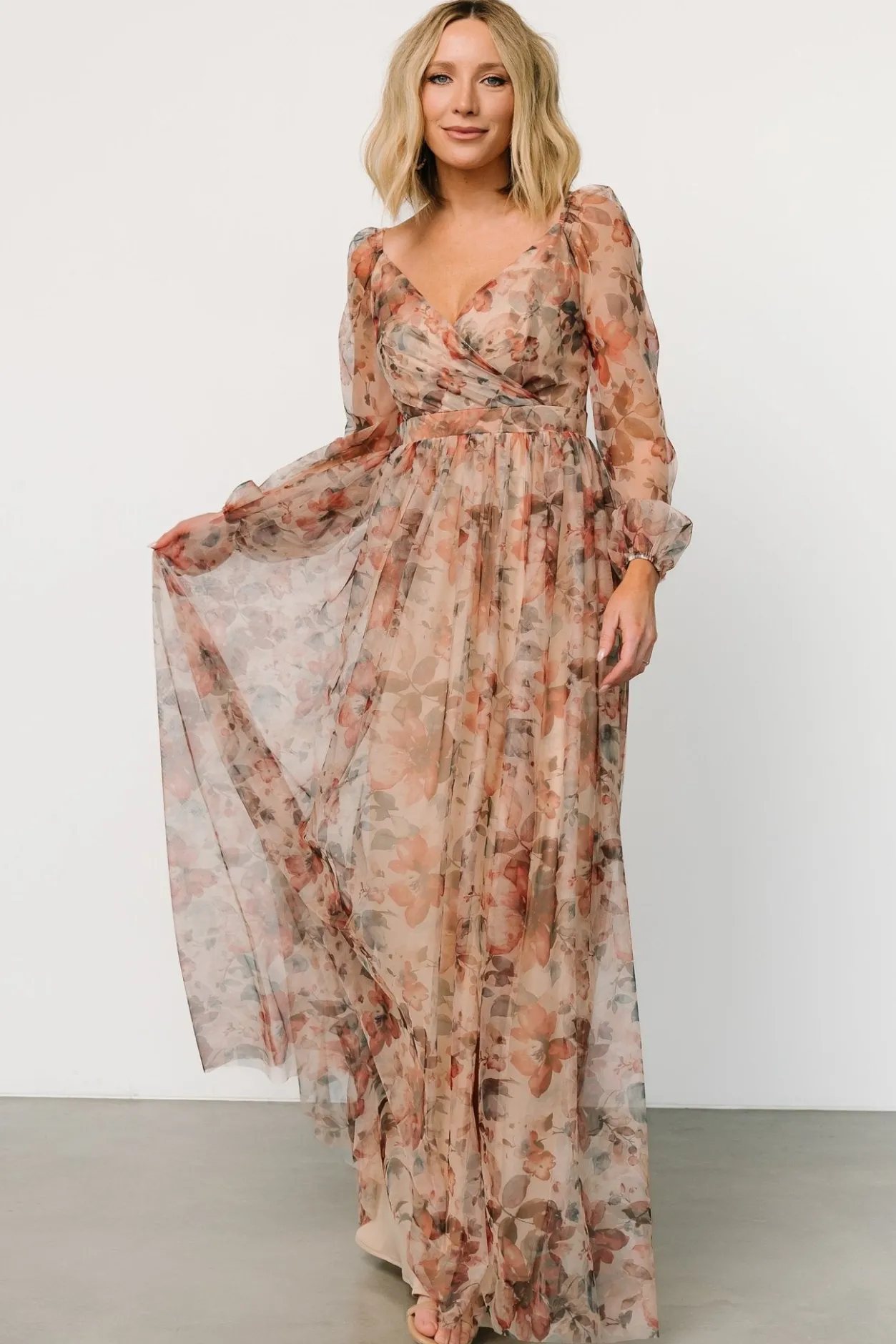 Clearance Baltic Born Desiree Tulle Maxi Dress | Taupe Floral TaupeFloral