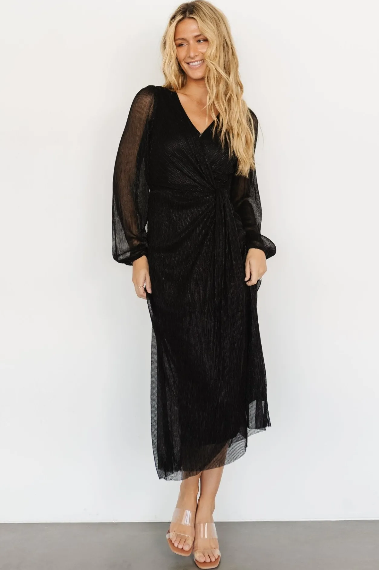 Hot Baltic Born Devlyn Pleated Dress | Black Shimmer BlackShimmer