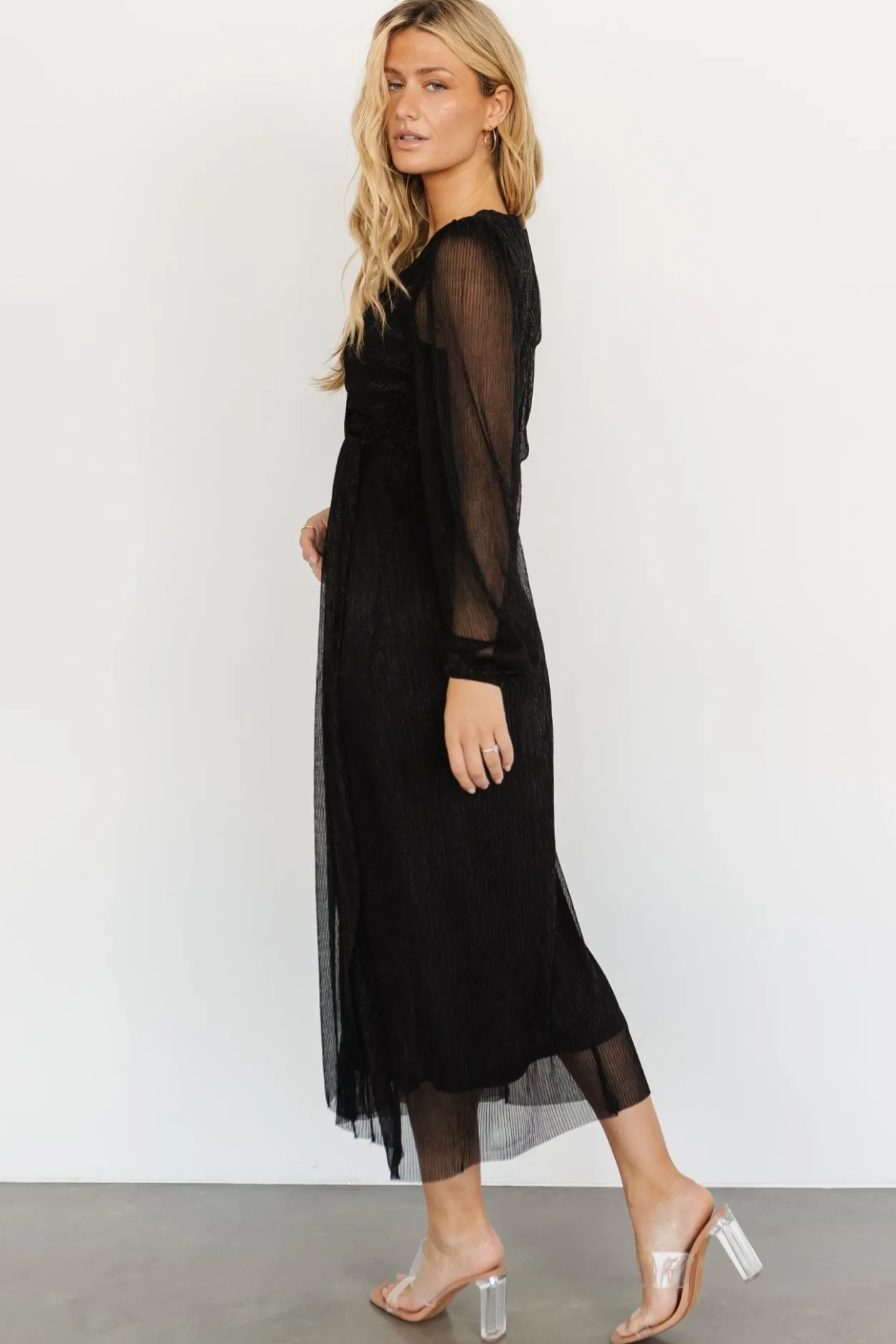 Hot Baltic Born Devlyn Pleated Dress | Black Shimmer BlackShimmer
